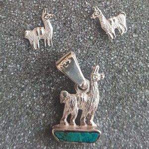 Women's Silver Necklace Pendant and Earrings 925